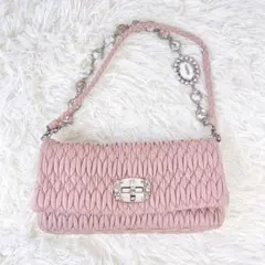 【極美品】ミュウミュウ 2way ショルダーバッグ マテラッセ ビジュー ピンク