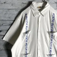 キューバシャツ　柄シャツ　全刺繍　カットソー素材　4ポケット　メンズXL