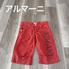 120 cm程度　アルマーニ　赤　ハーフ　パンツ　ロゴ　ズボン