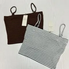 新品　キャミソール　カップ付き　2WAY ストライプ　ベアトップ　2枚セット