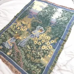 ひまわり　風景画　マルチカバー　ソファーカバー　ヴィンテージラグ