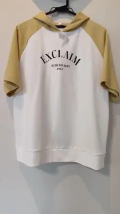 フード付き 半袖Tシャツ 　マスタード×白