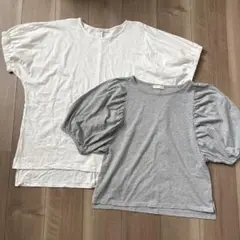 レディーTシャツ　2枚セット　白＆グレー　ボリューム袖　オーバーサイズTシャツ