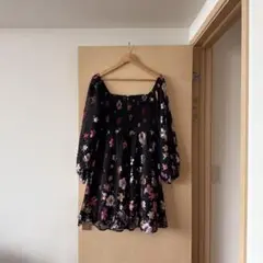 Ritu Kumar smocked 花柄シフォンワンピース XL
