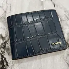 メンズ 二つ折り財布 軽量 防犯 ウォレックロコ調 ネイビー