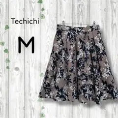 テチチ　techichi　花柄　フレアスカート　ウエストゴム　裏地　膝丈