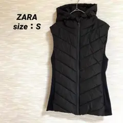 【美品】ザラ ZARA フーデッドフィットキルティングベスト【S】軽量 0654
