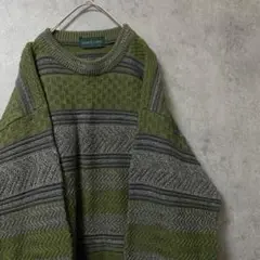 90S vintage 総柄ニット セーター メンズ L アクリル 古着 F4