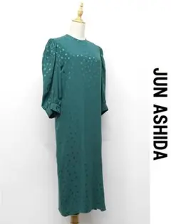 R365/jun ashida ロングワンピース シルク ドット 9 緑 光沢