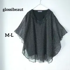 glossibeaut ドルマンスリーブ シアー トップス ドット 黒 M-L