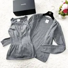 極美品 CHANEL シャネル カシミヤ アンサンブル ジャケット シルバー