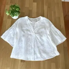 23区×LIBECO スキッパーバックレースブラウス　リネンブラウス