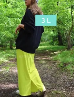 しまむら／nozomiさんコラボ　リブナロースカート　ライム　３Ｌ　大きいサイズ