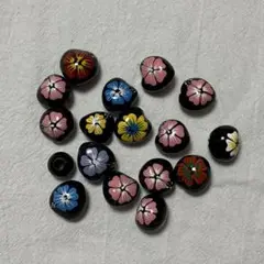 ククイナッツ　花柄　ハンドメイド　パーツ　リボンレイ　17個