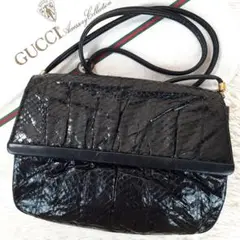 【美品】グッチ ショルダーバッグ パイソンレザー ゴールド金具 ブラック