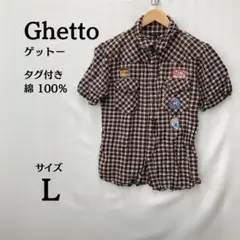 新品タグ付き ゲットー Ghetto チェック柄 半袖シャツ Lサイズ パッチ