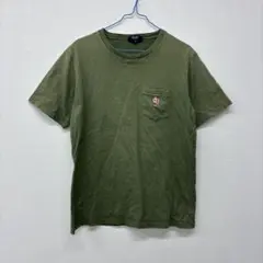 BEAMS オリーブグリーン Tシャツ 左胸ポケット刺繍 M コ51