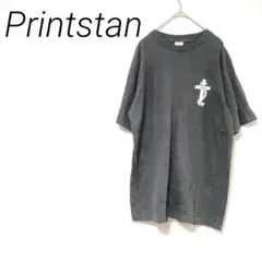 Printstanダークグレー オーバーサイズTシャツ　 L 十字架プリント