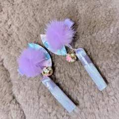 新品未使用　ラベンダーポンポンヘアピン2個セット