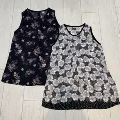 ハンドメイド　ノースリーブ　チュニック　透け感　花柄　2枚セット