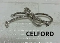 「CELFORD」 ブローチ　シルバー ノットリボンビジューブローチ
