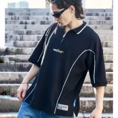 シークエンズ　SQNZ SPORT ZIP パイピング ワッフル半袖ジップポロ