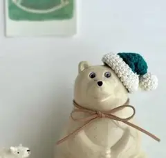しろくま貯金箱　クリスマス　三角帽子　綿　緑　北欧