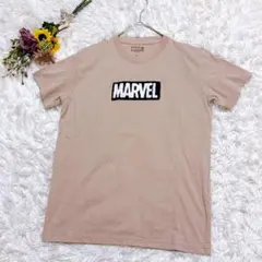 MARVEL　マーベル【L】コットン混　半袖　Tシャツ　ロゴ　もこもこ　ベージュ