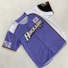 北海道日本ハムファイターズ 紫 白 野球シャツ 半袖 Fサイズ スポンサー