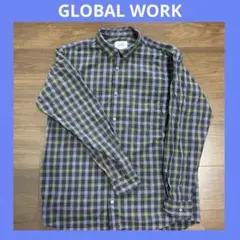 GLOBAL WORK チェックシャツ Lサイズ グレー系