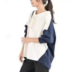 配色ルーズプルオーバー★R.P.SオーバーサイズTシャツ ホワイト/ネイビー