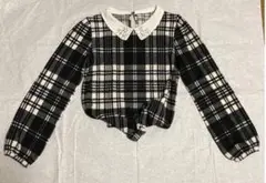 M 美品 セシルマクビー 長袖トップス チェック ビジュー 白襟