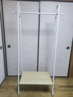 【美品】ホワイトハンガーラック 木製棚付き