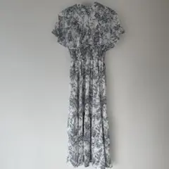 花柄ロングワンピース ホワイト ネイビー