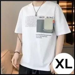 【数量限定】Tシャツ　トップス　XL　半袖　ホワイト　ストリート　ロゴ　メンズ
