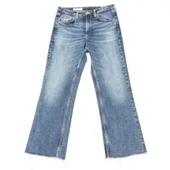 美品 ZARA ブルーデニム ハイウエストワイドデニム カットオフ
