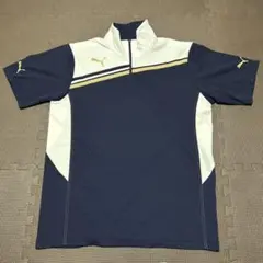 PUMA ハーフジップシャツ ネイビー/ゴールド/ホワイト サイズ0