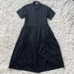 a +koloni リネン100% ロング　Aライン　半袖　 ワンピース