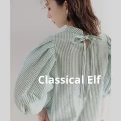 Classical Elf サッカー素材 袖コンシャス ブラウス ストライプ Ｍ