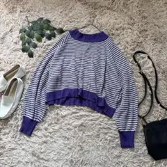 6553✾ネンネ✾ボーダーニット【F】ハイネック/パープル/オーバーサイズ