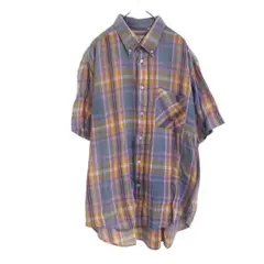 SUDBURY【L】メンズ チェック柄 半袖シャツ ボタンダウン ポケット
