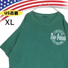 47123【アメリカ古着】半袖 Tシャツ 緑 XL ニューオリンズ ヴィンテージ
