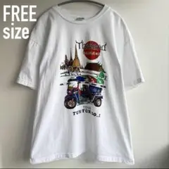 タイ・バンコク観光名所Tシャツ ホワイト トゥクトゥク フリーサイズ