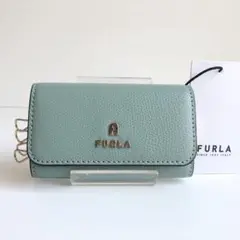 新品同様 FURLA フルラ キーケース 4連　レザー　アーチロゴ　ミント