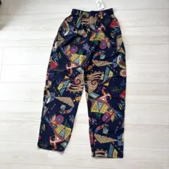 90s 総柄児島イージーパンツ新品タグ付き　レトロ柄　ネイビー　ワイドパンツ