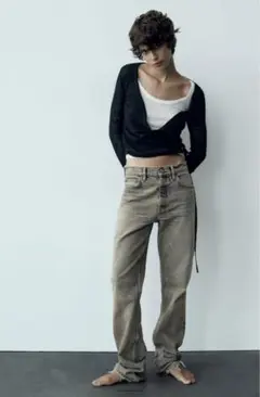 新品　ZARA TRF LOW-RISE デニムパンツ　ジーンズ 　グレーパンツ