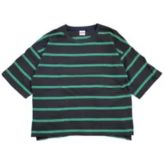 ニコアンド ボーダーTシャツ カットソー M オーバーサイズ ゆるだぼ 緑 黒