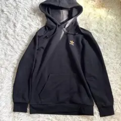 ✨美品✨アディダス　金ロゴ刺繍　スウェットパーカー　ブラック　Sサイズ