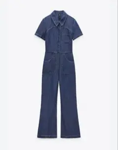 zara リネンブレンドデニムジャンプスーツ　オールインワン