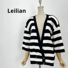 Leilian レリアン コットンカーディガン ボーダー モノトーン